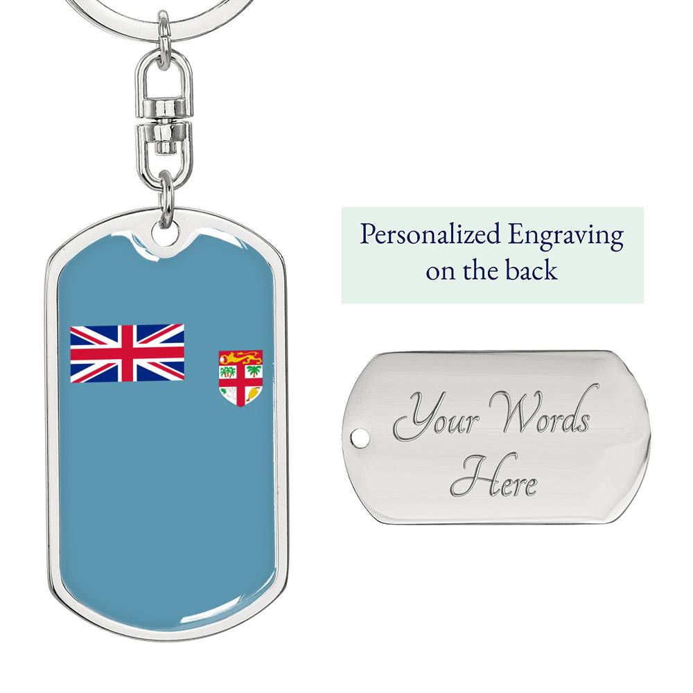 Fiji Flag Keychain Dog Tag Stainless Steel or 18k Gold-Express Your Love Gifts
