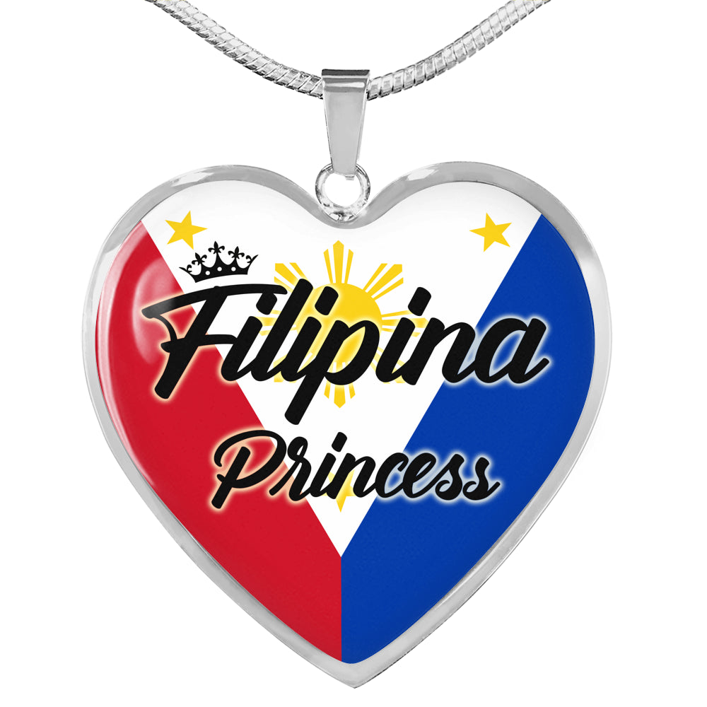 Filipina Princess Necklace Stainless Steel or 18k Gold Heart Pendant 18-22"''-Express Your Love Gifts