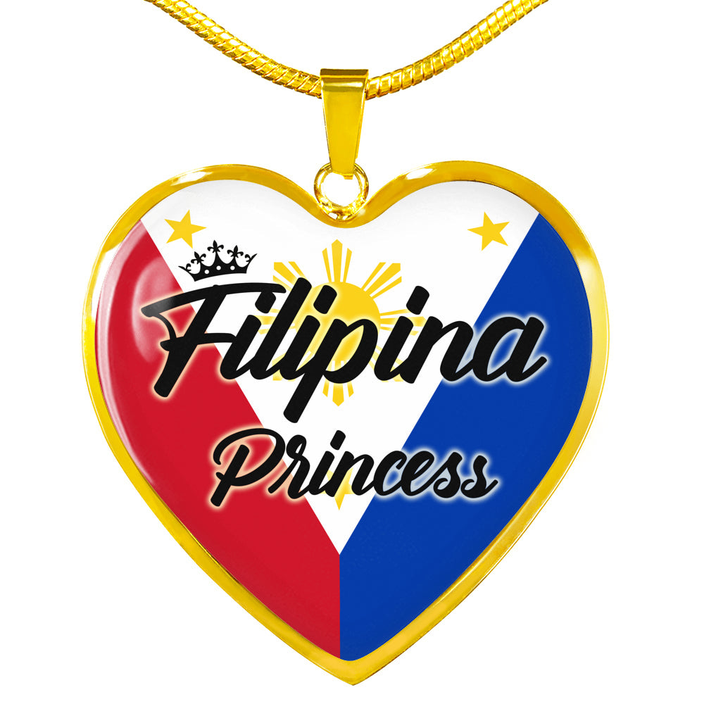 Filipina Princess Necklace Stainless Steel or 18k Gold Heart Pendant 18-22"''-Express Your Love Gifts