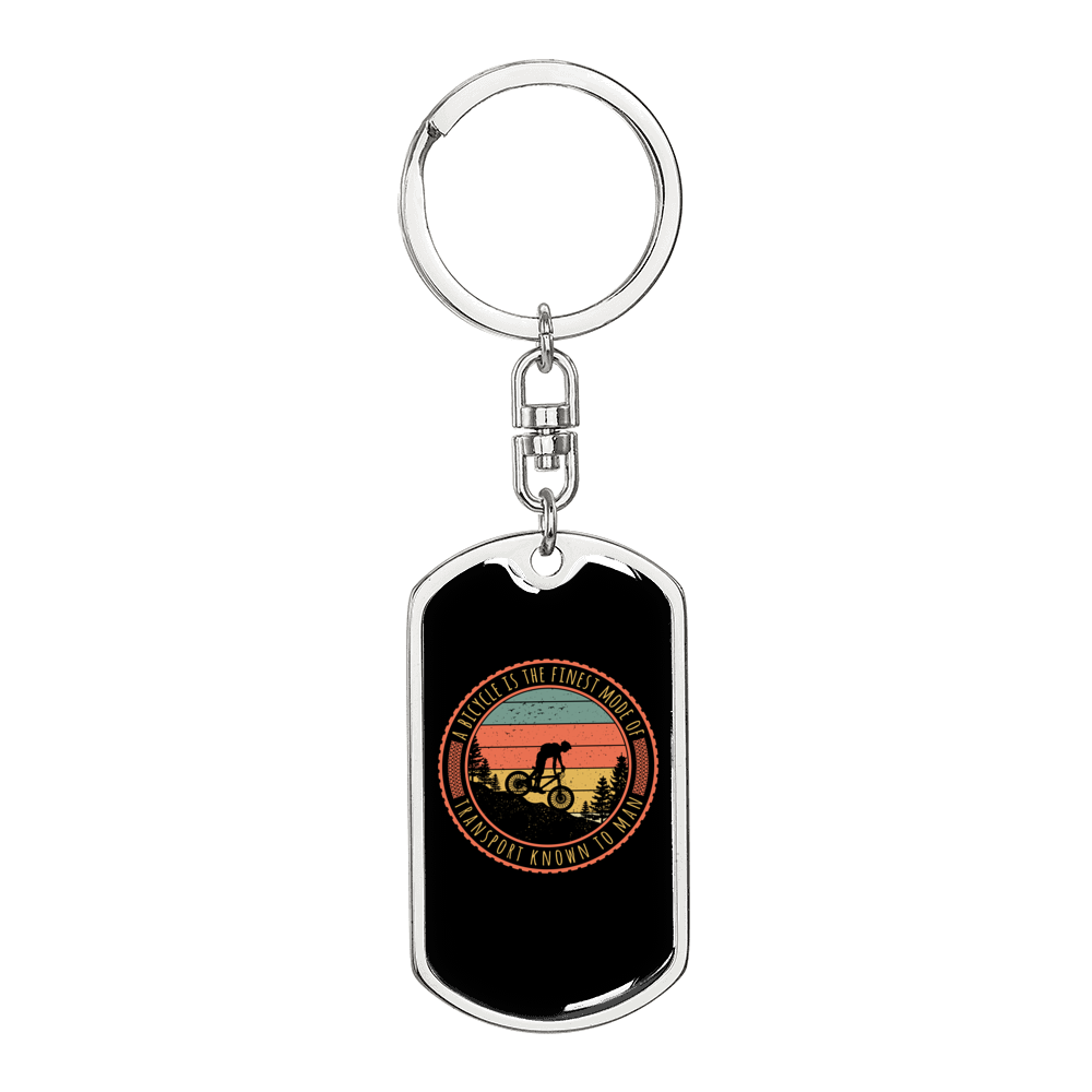 Finest Mode Of Transportation Cycling Keychain Stainless Steel or 18k Gold Dog Tag Keyring-Express Your Love Gifts