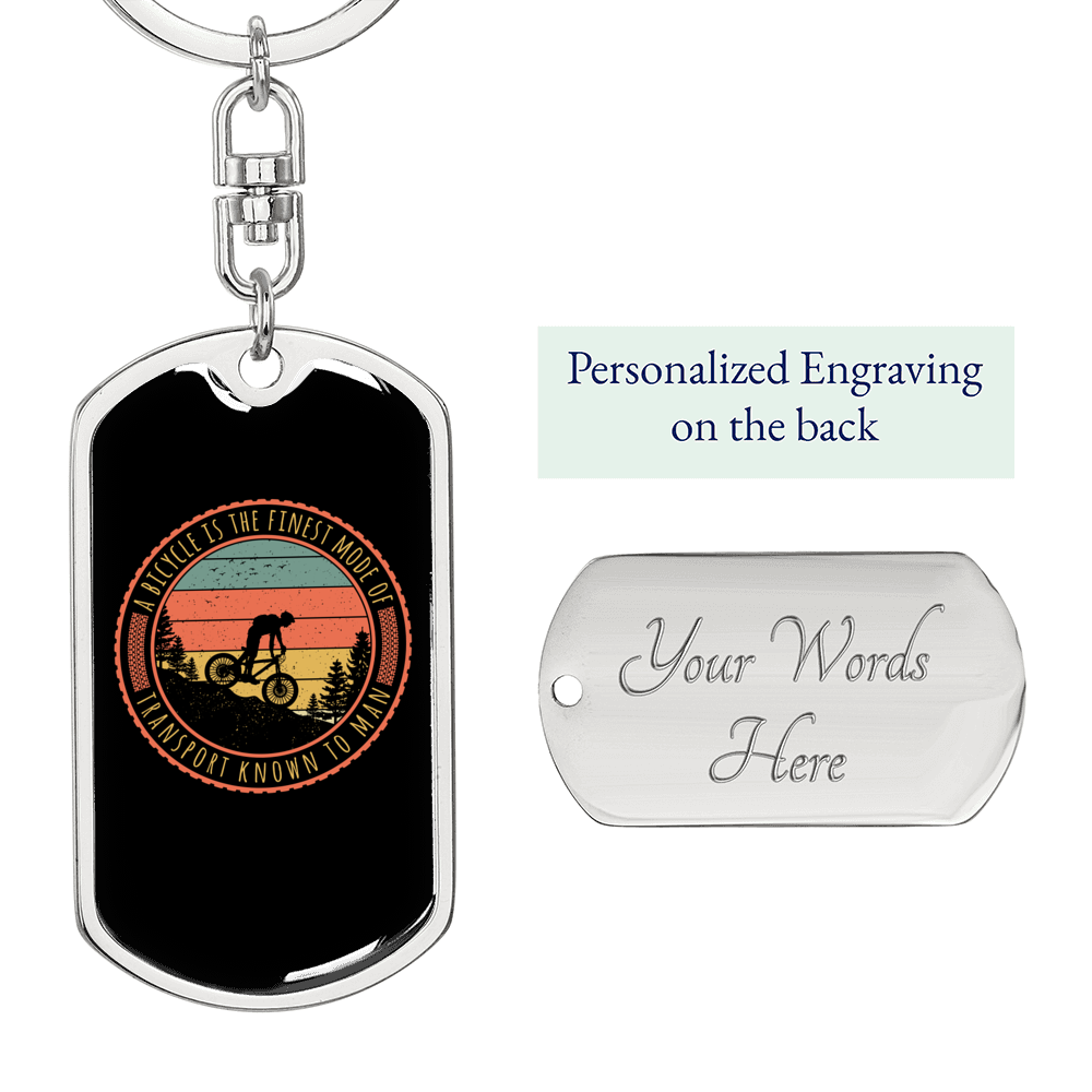 Finest Mode Of Transportation Cycling Keychain Stainless Steel or 18k Gold Dog Tag Keyring-Express Your Love Gifts