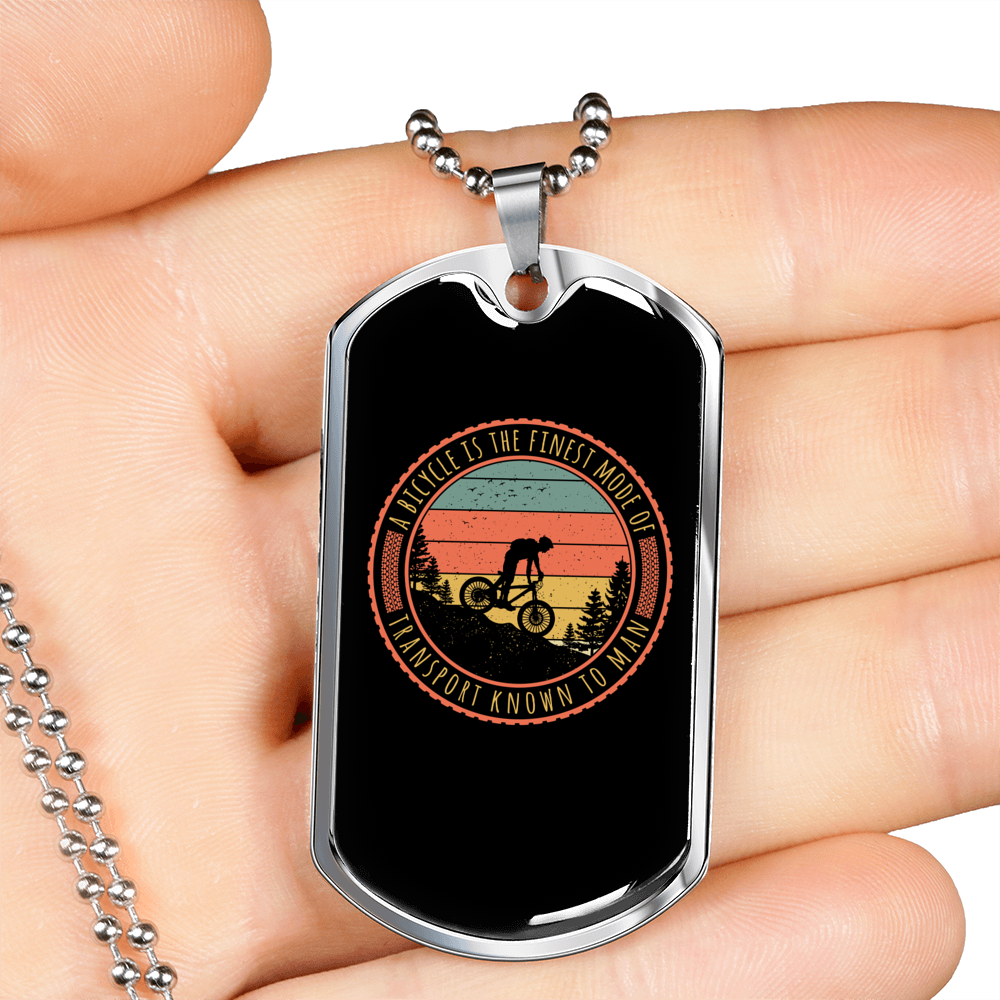 Finest Mode Of Transportation Cycling Necklace Stainless Steel or 18k Gold Dog Tag 24"-Express Your Love Gifts