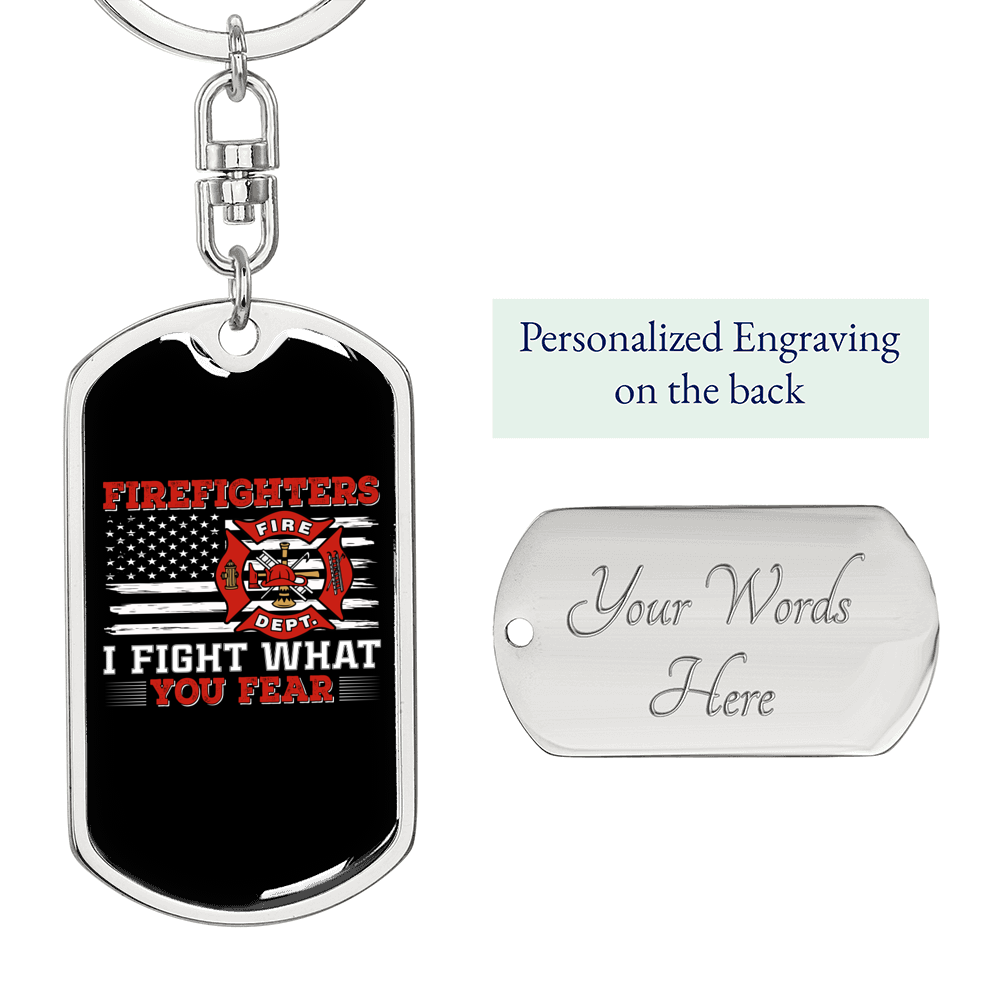 Fire Department Firefighters Keychain Stainless Steel or 18k Gold Dog Tag Keyring-Express Your Love Gifts
