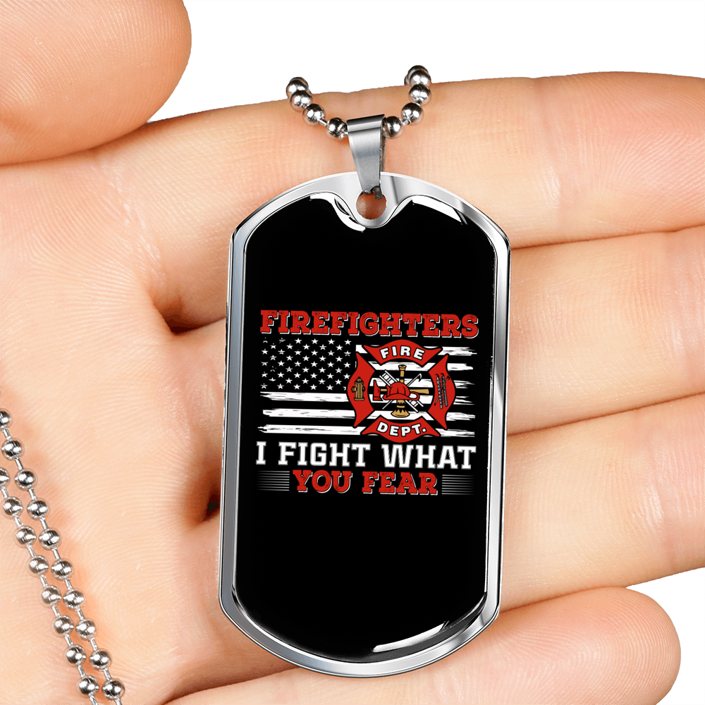 Fire Department Firefighters Necklace Stainless Steel or 18k Gold Dog Tag 24" Chain-Express Your Love Gifts