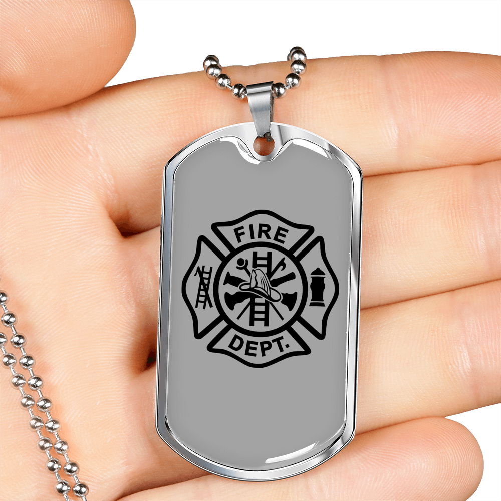 Fire Department Logo Firefighter Gift Stainless Steel or 18k Gold Dog Tag 24" Chain-Express Your Love Gifts