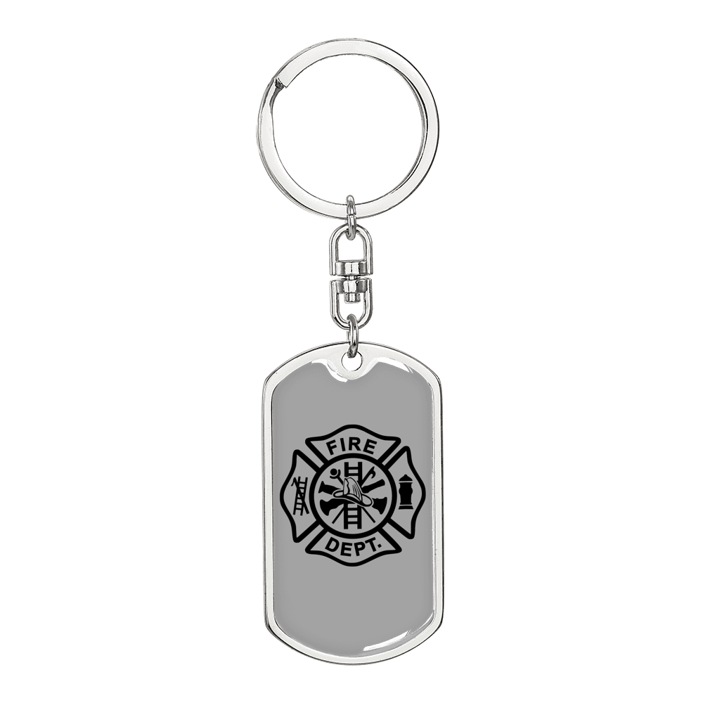 Fire Department Logo Firefighter Keychain Stainless Steel or 18k Gold Dog Tag Keyring-Express Your Love Gifts