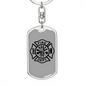 Fire Department Logo Firefighter Keychain Stainless Steel or 18k Gold Dog Tag Keyring-Express Your Love Gifts