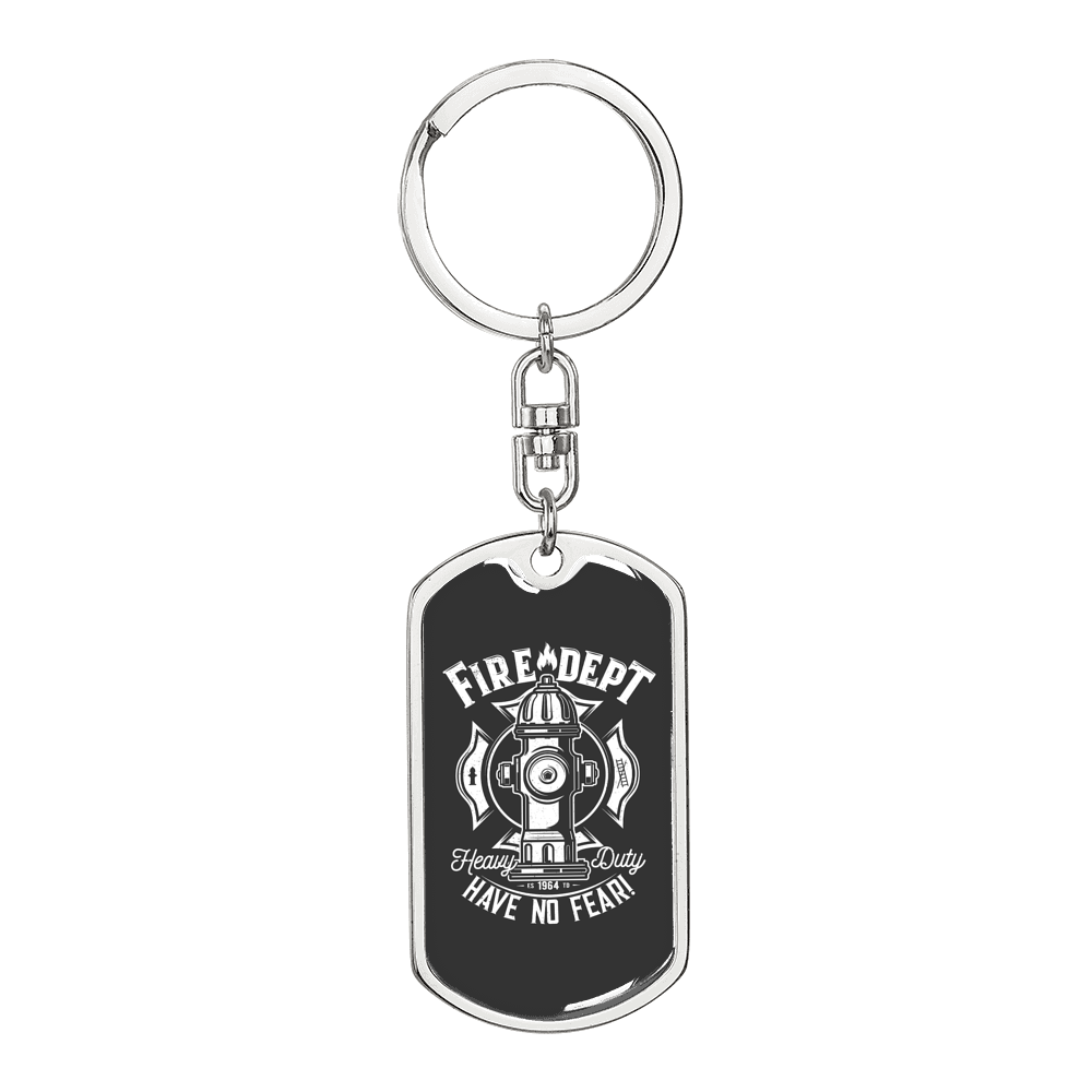 Fire Department No Fear Firefighter Keychain Stainless Steel or 18k Gold Dog Tag Keyring-Express Your Love Gifts
