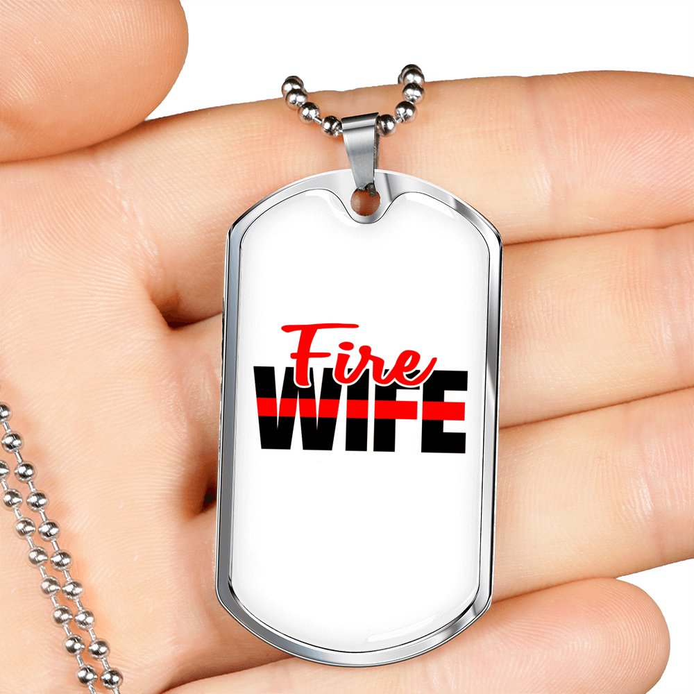 Fire Wife Firefighter Gift Stainless Steel or 18k Gold Dog Tag 24" Chain-Express Your Love Gifts