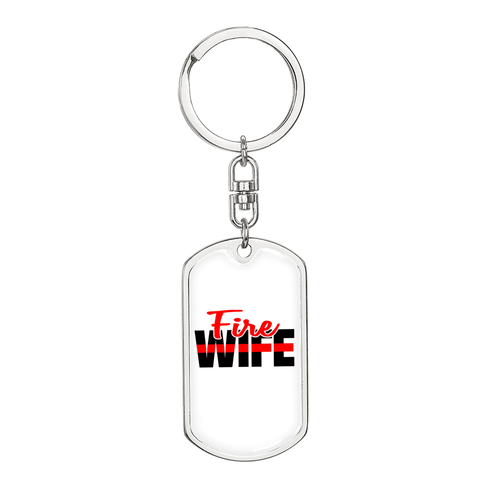 Fire Wife Keychain Stainless Steel or 18k Gold Dog Tag Keyring-Express Your Love Gifts