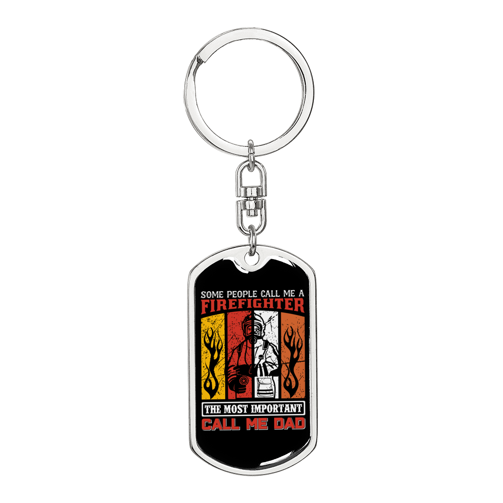 Firefighter And A Dad Keychain Stainless Steel or 18k Gold Dog Tag Keyring-Express Your Love Gifts