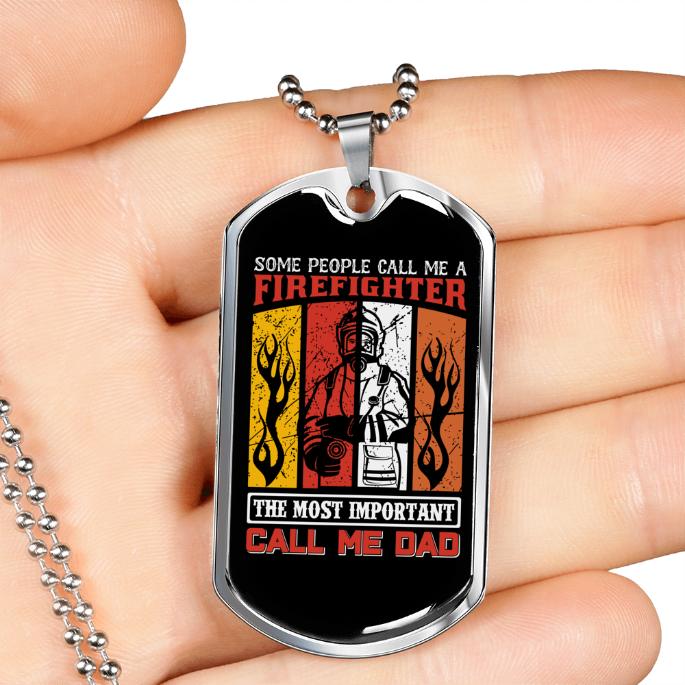 Firefighter And A Dad Necklace Stainless Steel or 18k Gold Dog Tag 24" Chain-Express Your Love Gifts