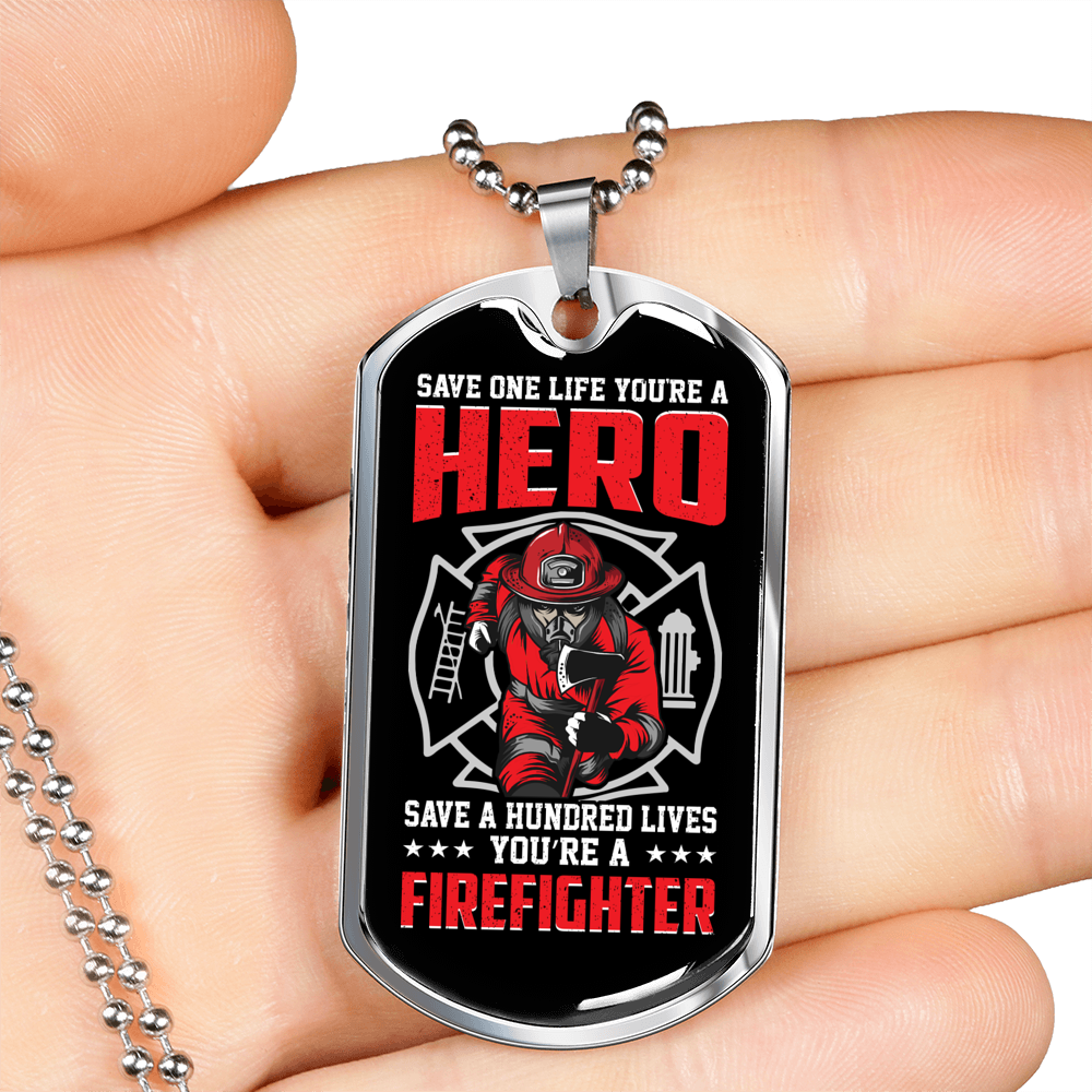 Firefighter And A Hero Necklace Stainless Steel or 18k Gold Dog Tag 24" Chain-Express Your Love Gifts