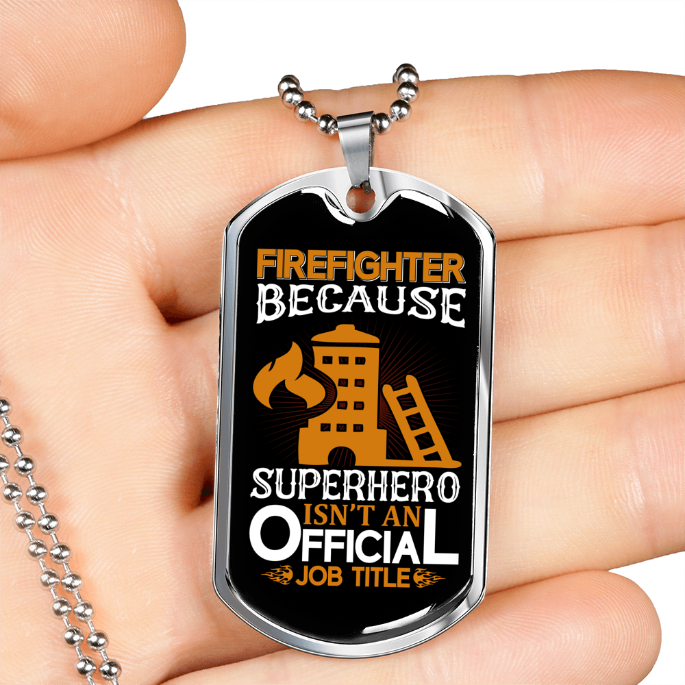 Firefighter And A Superhero Necklace Stainless Steel or 18k Gold Dog Tag 24" Chain-Express Your Love Gifts