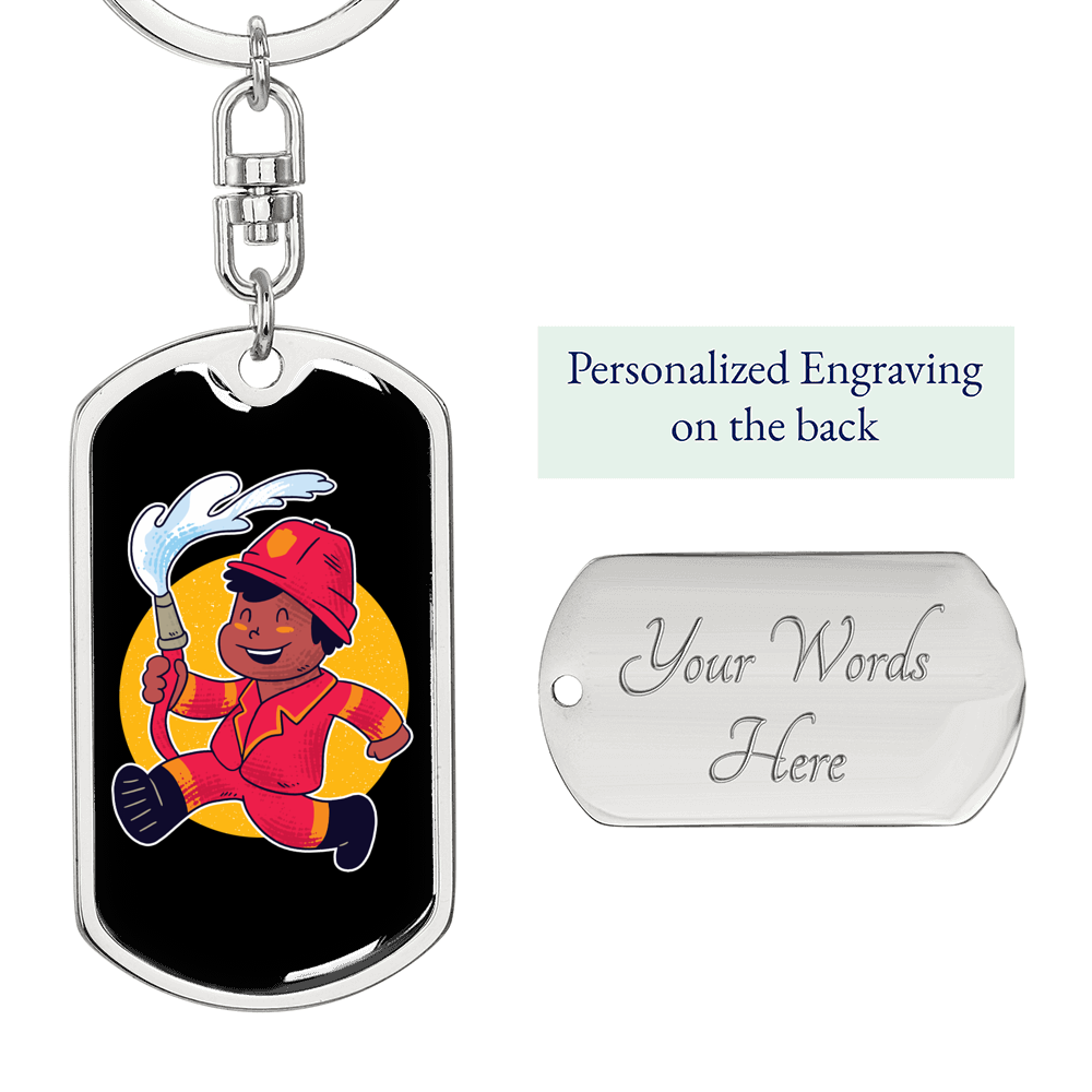 Firefighter Boy Keychain Stainless Steel or 18k Gold Dog Tag Keyring-Express Your Love Gifts