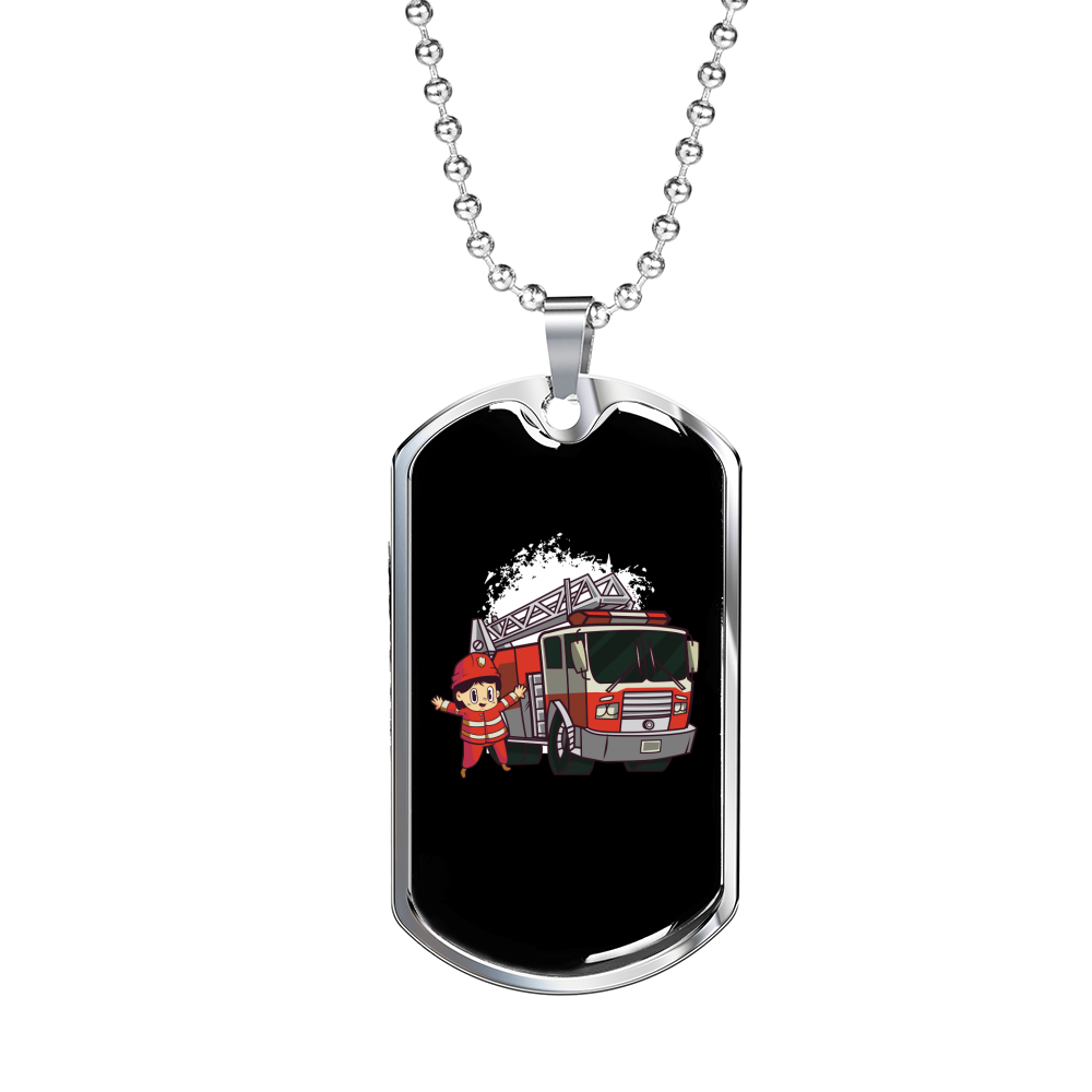 Firefighter Boy Necklace Stainless Steel or 18k Gold Dog Tag 24" Chain-Express Your Love Gifts
