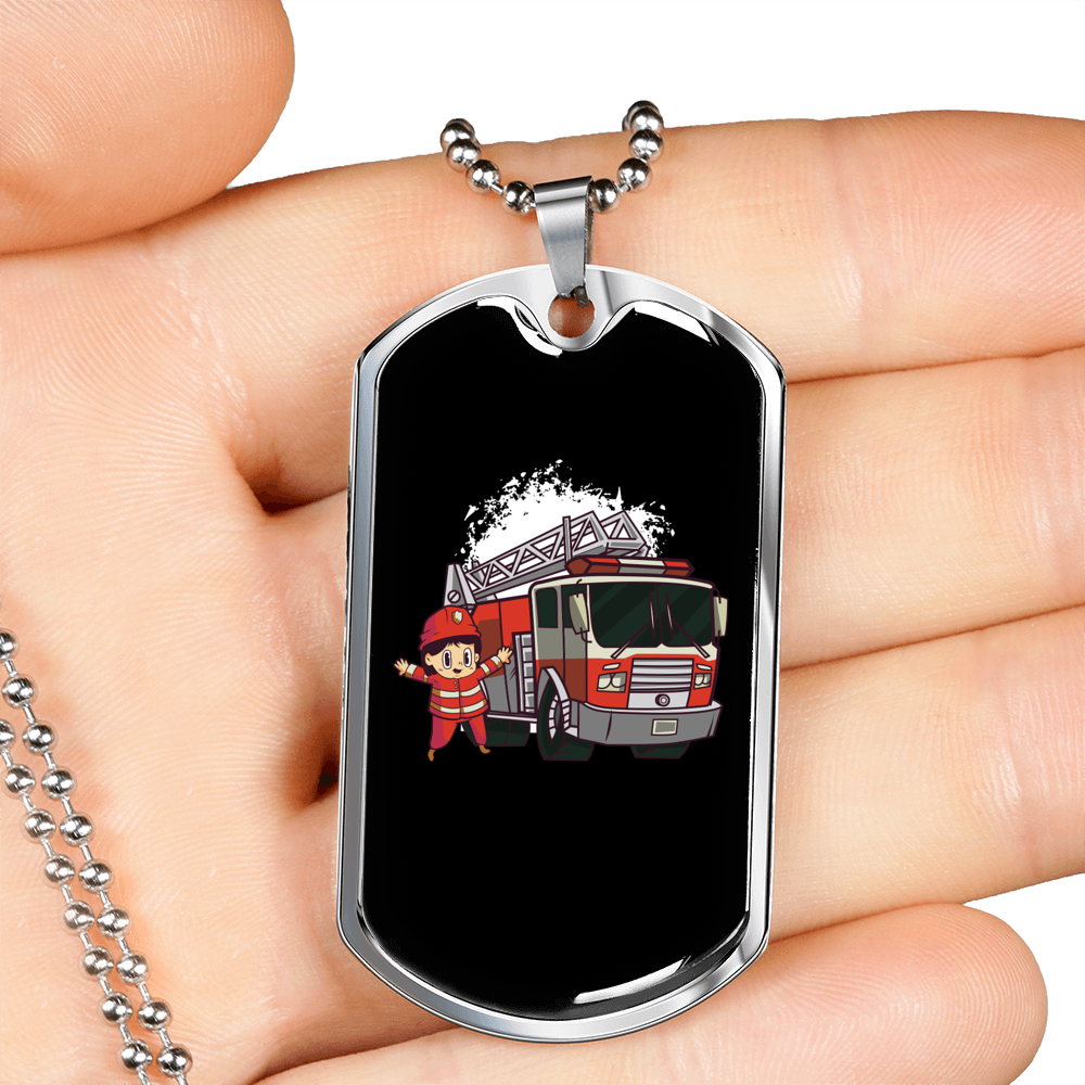 Firefighter Boy Necklace Stainless Steel or 18k Gold Dog Tag 24" Chain-Express Your Love Gifts