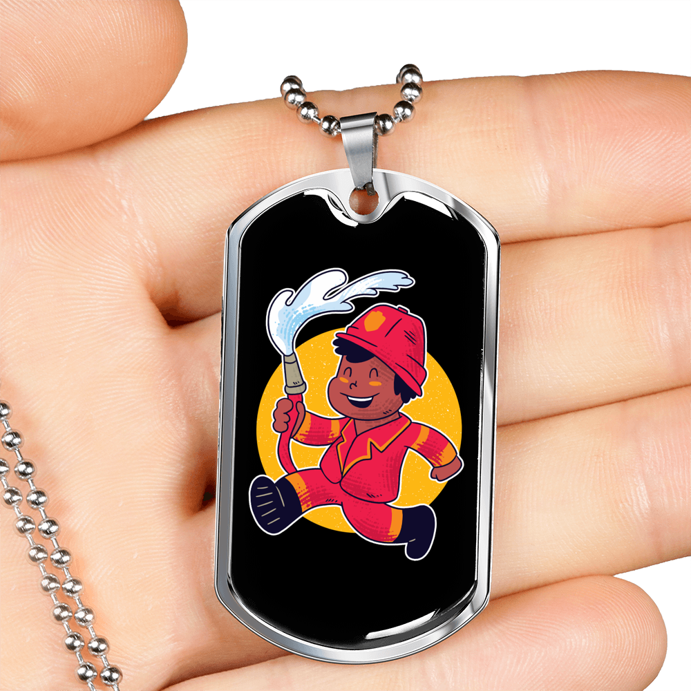 Firefighter Boy Red Necklace Stainless Steel or 18k Gold Dog Tag 24" Chain-Express Your Love Gifts