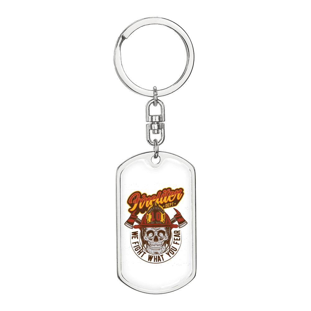 Firefighter Department Keychain Stainless Steel or 18k Gold Dog Tag Keyring-Express Your Love Gifts