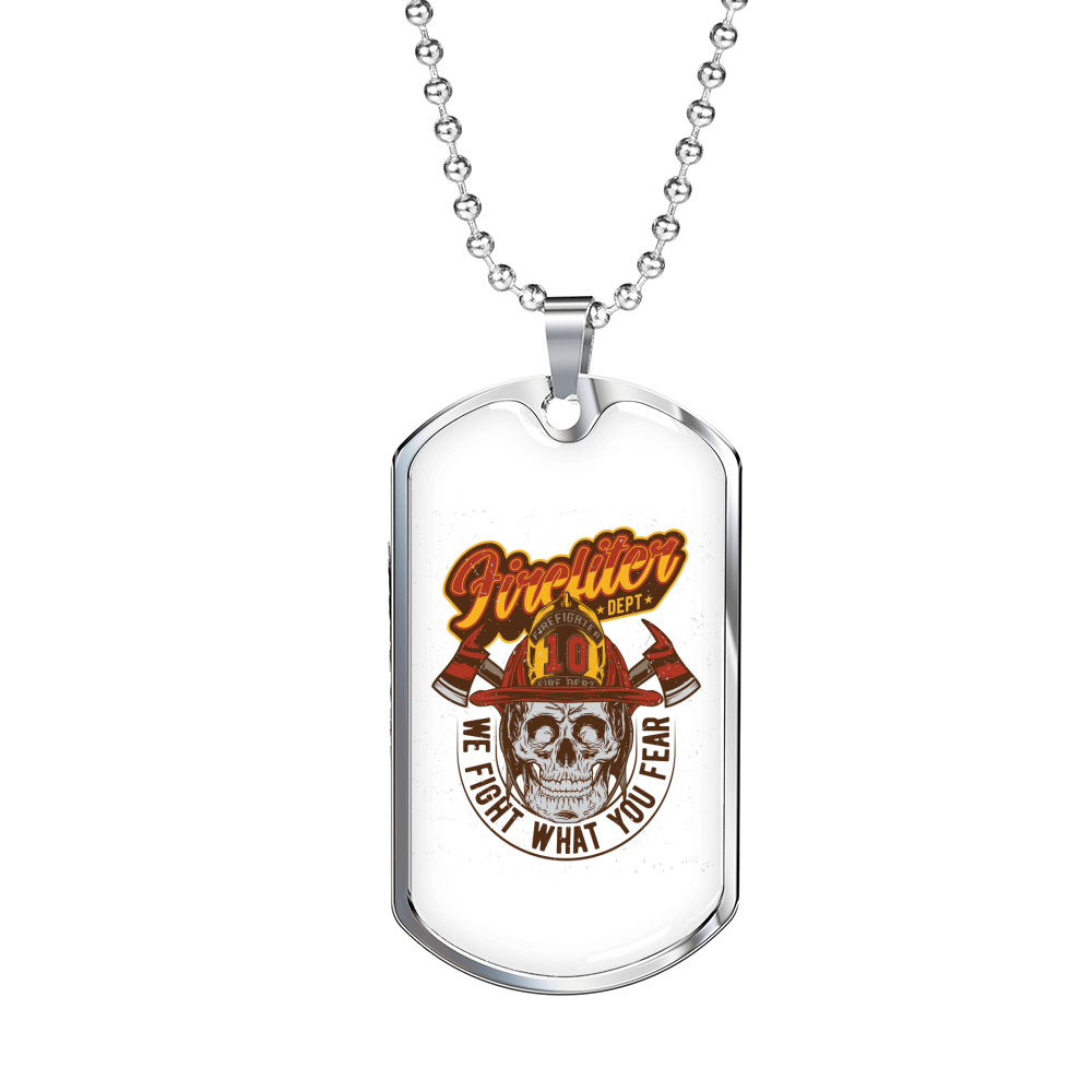 Firefighter Department Necklace Stainless Steel or 18k Gold Dog Tag 24" Chain-Express Your Love Gifts
