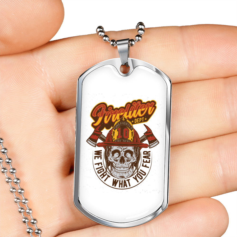 Firefighter Department Necklace Stainless Steel or 18k Gold Dog Tag 24" Chain-Express Your Love Gifts