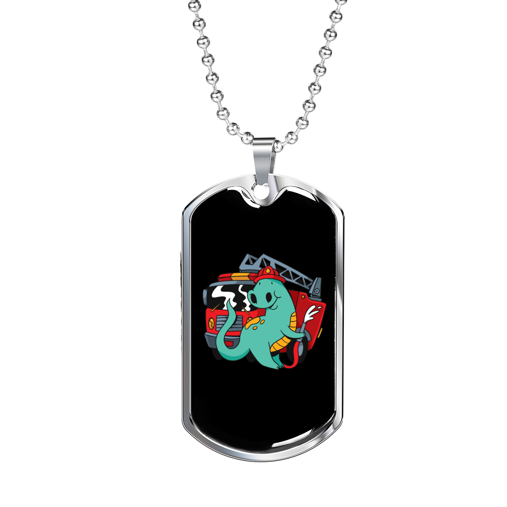 Firefighter Dinosaur Necklace Stainless Steel or 18k Gold Dog Tag 24" Chain-Express Your Love Gifts