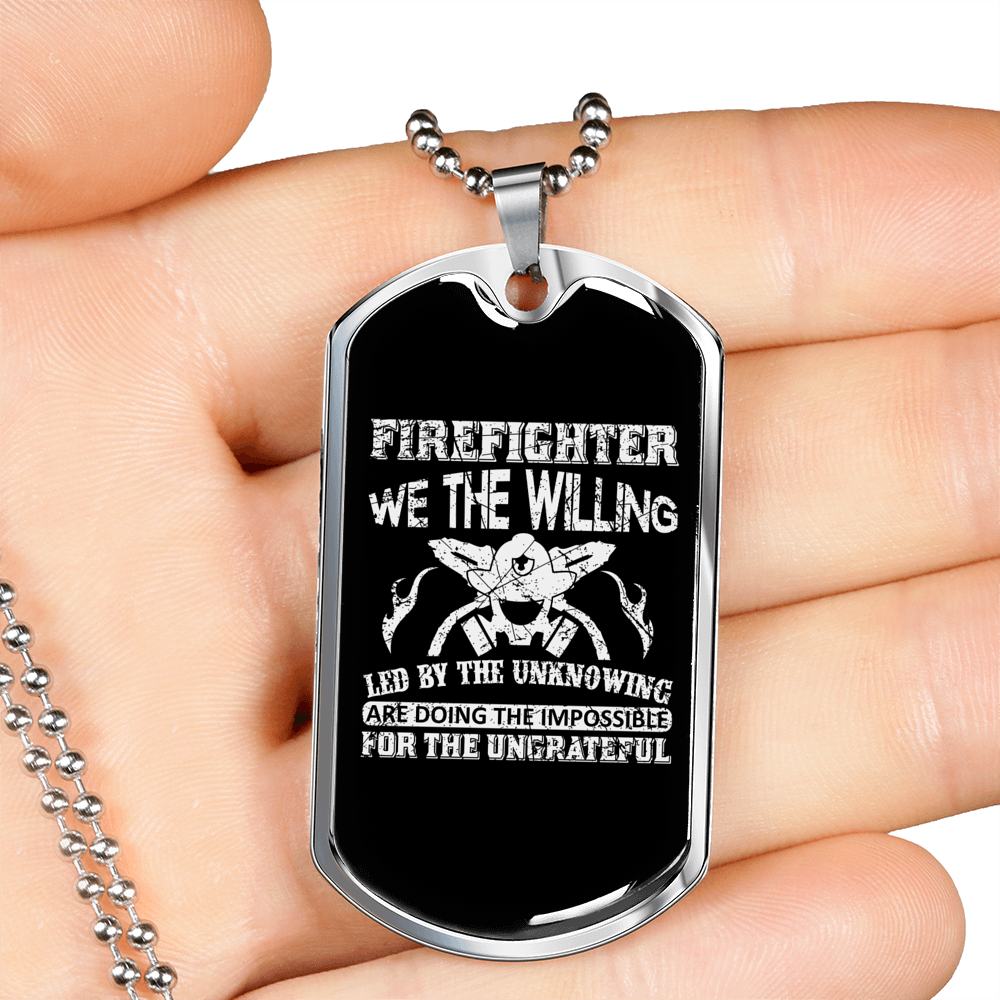 Firefighter Doing The Impossible Necklace Stainless Steel or 18k Gold Dog Tag 24" Chain-Express Your Love Gifts