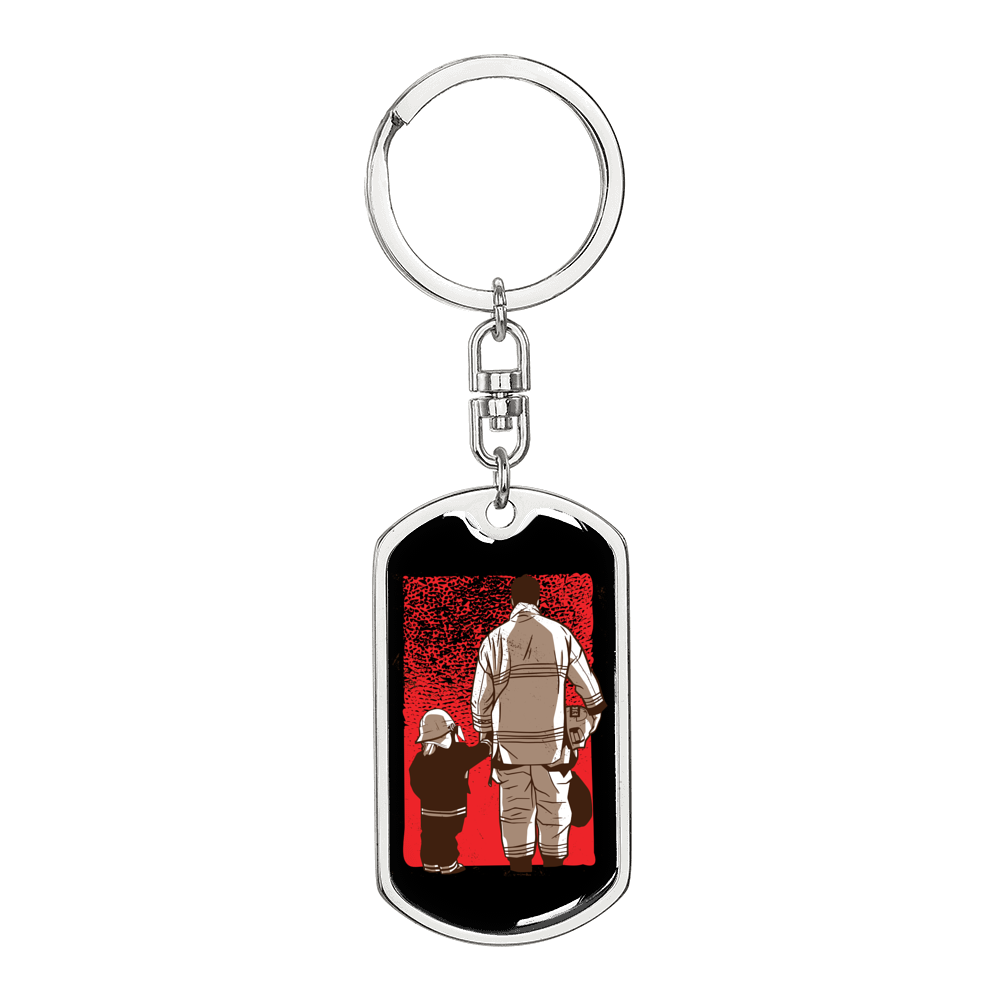 Firefighter Father And Son Keychain Stainless Steel or 18k Gold Dog Tag Keyring-Express Your Love Gifts