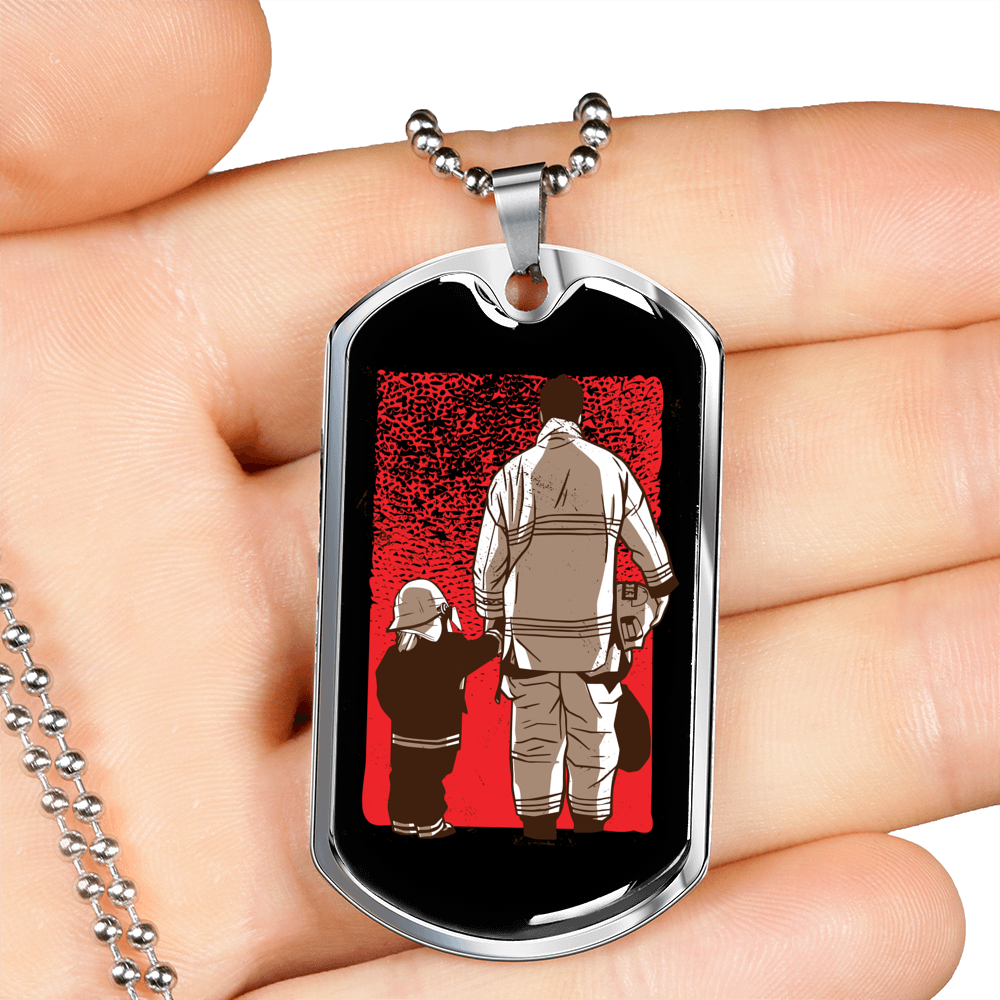 Firefighter Father And Son Necklace Stainless Steel or 18k Gold Dog Tag 24" Chain-Express Your Love Gifts