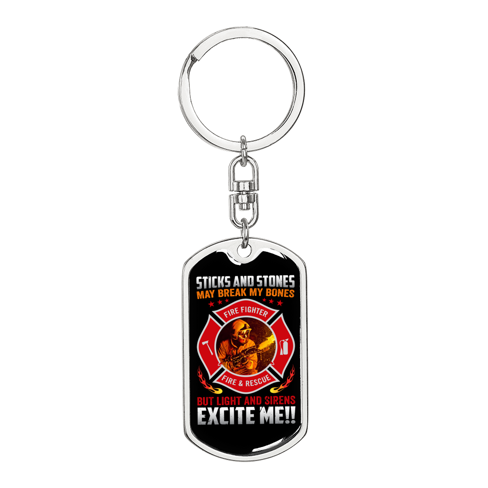 Firefighter Fire Rescue Keychain Stainless Steel or 18k Gold Dog Tag Keyring-Express Your Love Gifts