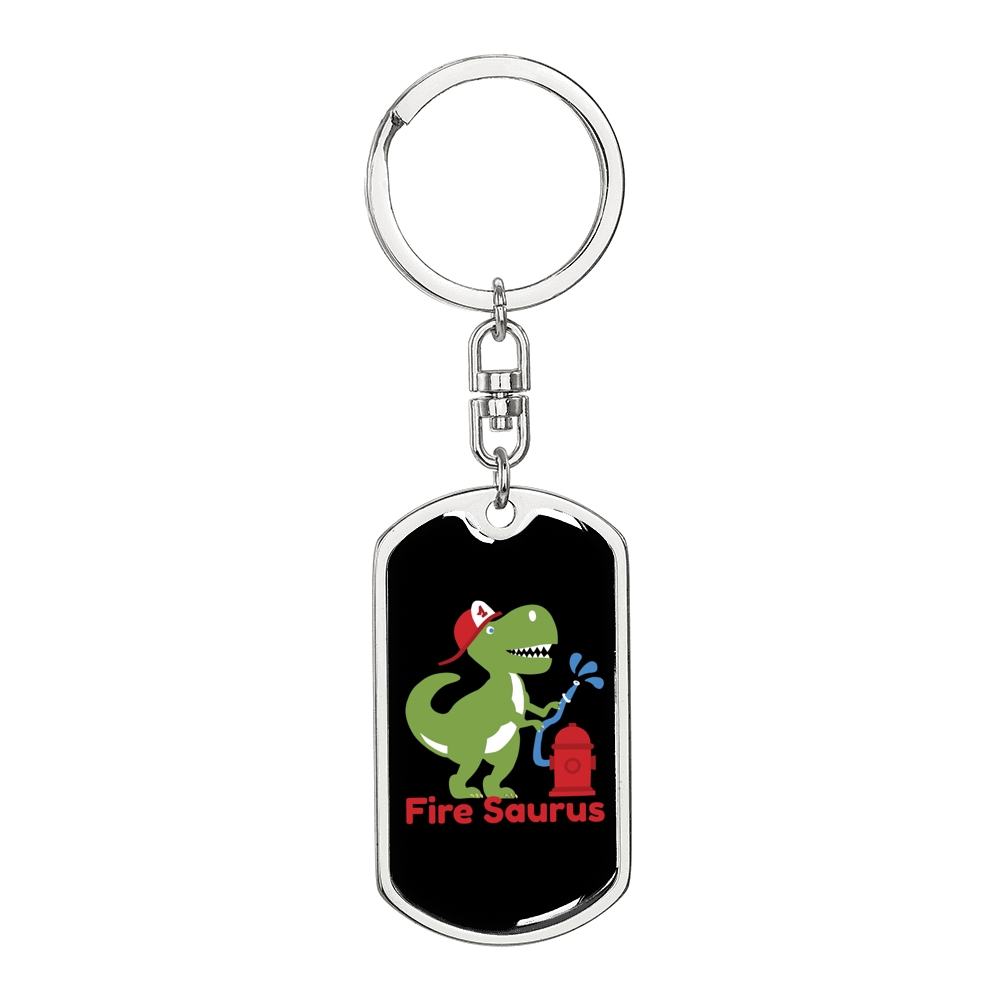 Firefighter Fire Saures Keychain Stainless Steel or 18k Gold Dog Tag Keyring-Express Your Love Gifts
