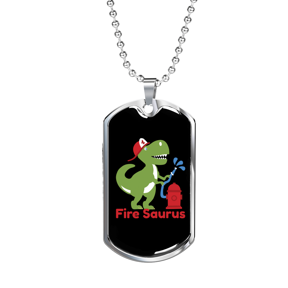 Firefighter Fire Saures Necklace Stainless Steel or 18k Gold Dog Tag 24" Chain-Express Your Love Gifts
