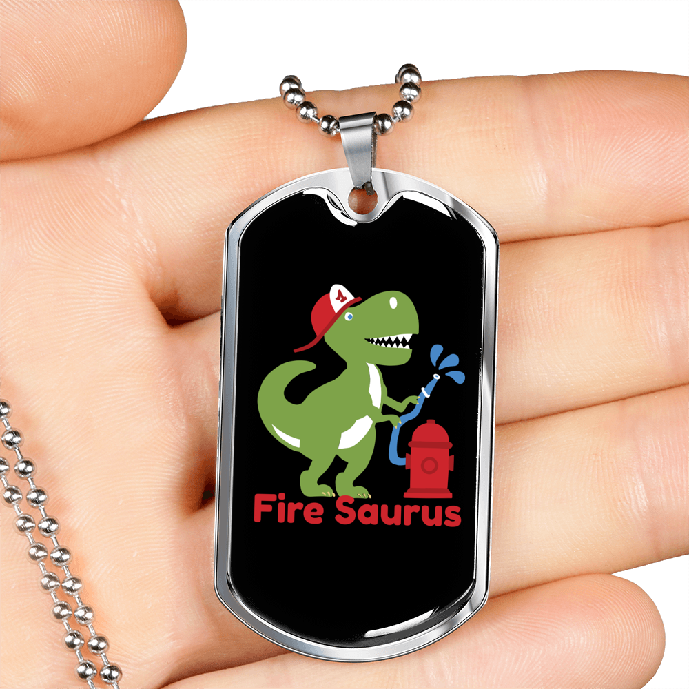 Firefighter Fire Saures Necklace Stainless Steel or 18k Gold Dog Tag 24" Chain-Express Your Love Gifts
