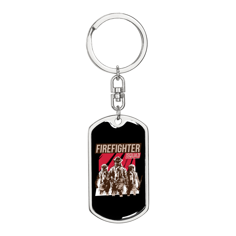 Firefighter Fire Squad Keychain Stainless Steel or 18k Gold Dog Tag Keyring-Express Your Love Gifts