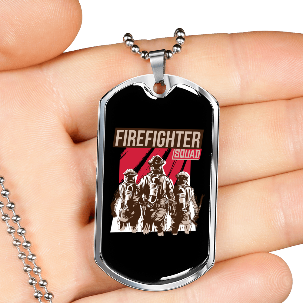 Firefighter Fire Squad Necklace Stainless Steel or 18k Gold Dog Tag 24" Chain-Express Your Love Gifts