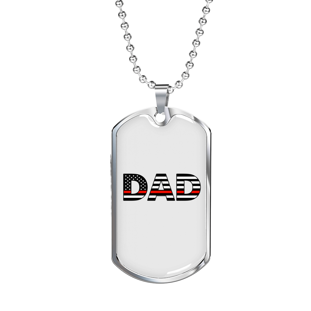 Firefighter Flag Dad Necklace Stainless Steel or 18k Gold Dog Tag 24" Chain-Express Your Love Gifts