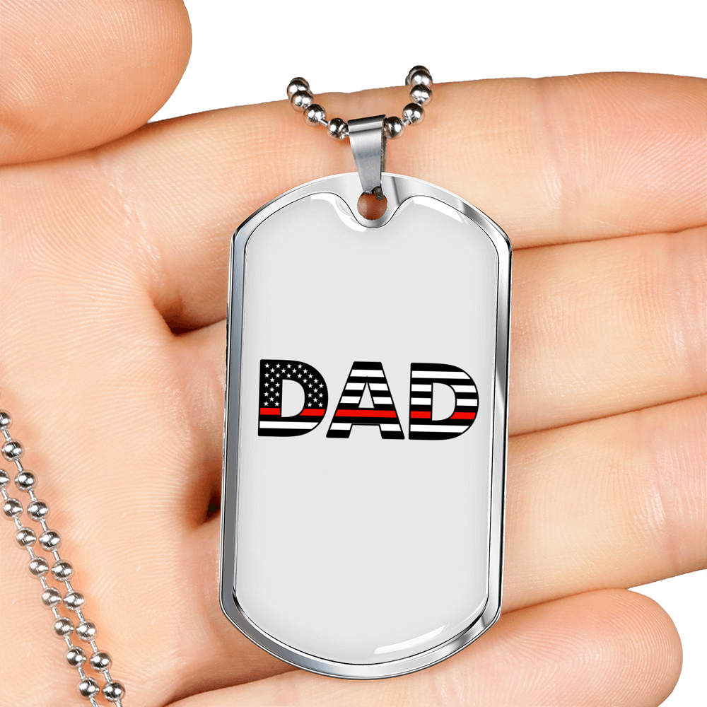 Firefighter Flag Dad Necklace Stainless Steel or 18k Gold Dog Tag 24" Chain-Express Your Love Gifts