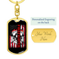Firefighter Flag Keychain Stainless Steel or 18k Gold Dog Tag Keyring-Express Your Love Gifts
