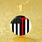 Firefighter Flag W Axe Circle Necklace Stainless Steel or 18k Gold 18-22"-Express Your Love Gifts