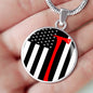 Firefighter Flag W Axe Circle Necklace Stainless Steel or 18k Gold 18-22"-Express Your Love Gifts