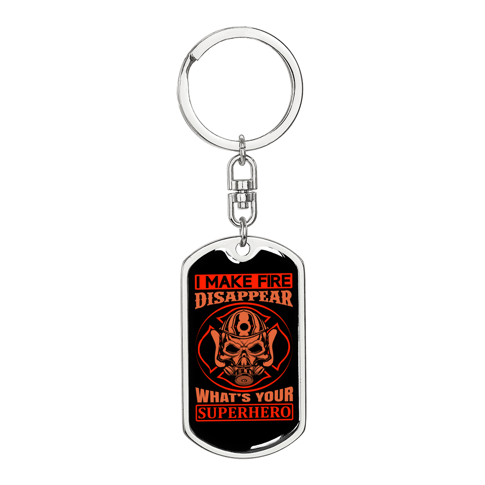 Firefighter Gift Disappear Keychain Stainless Steel or 18k Gold Dog Tag Keyring-Express Your Love Gifts