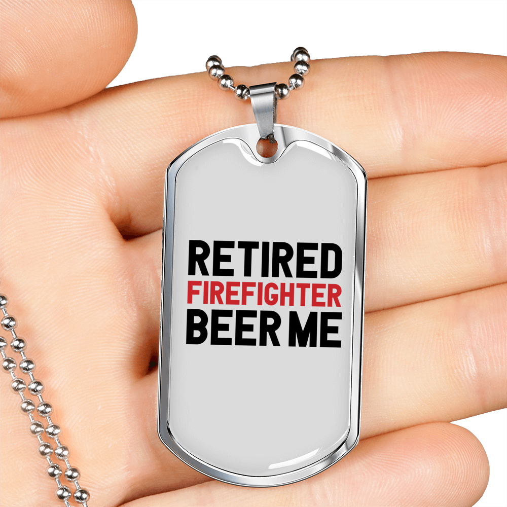 Firefighter In The Middle Necklace Stainless Steel or 18k Gold Dog Tag 24" Chain-Express Your Love Gifts