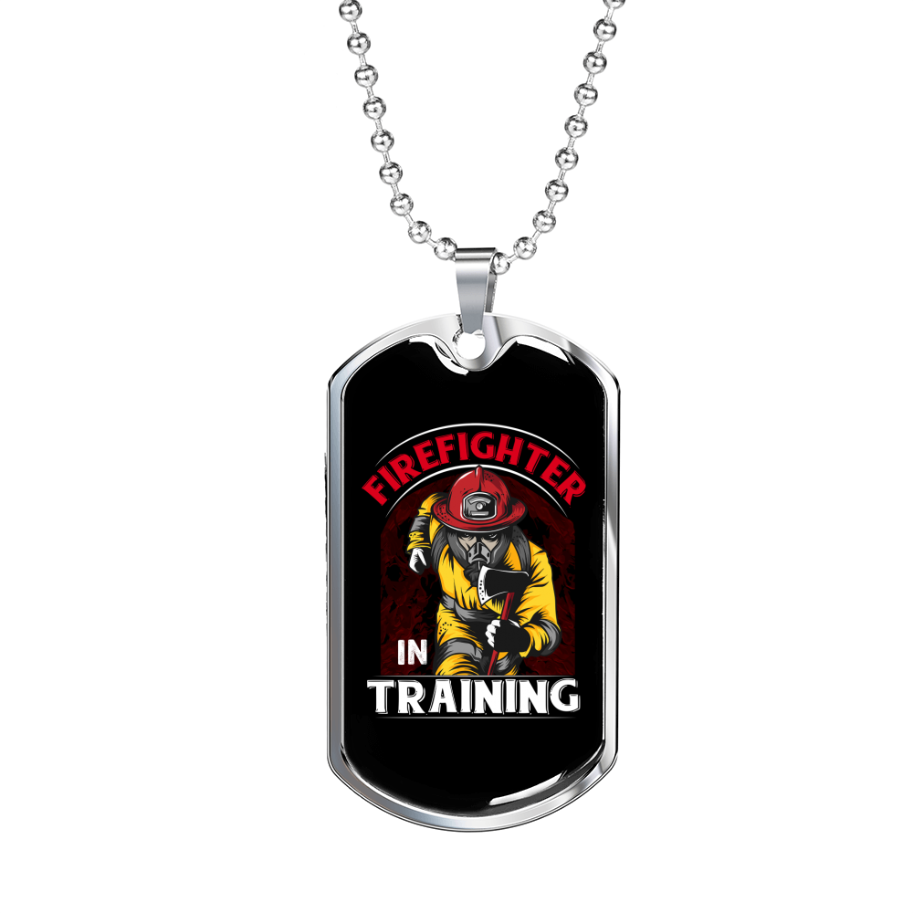Firefighter In Training Necklace Stainless Steel or 18k Gold Dog Tag 24" Chain-Express Your Love Gifts