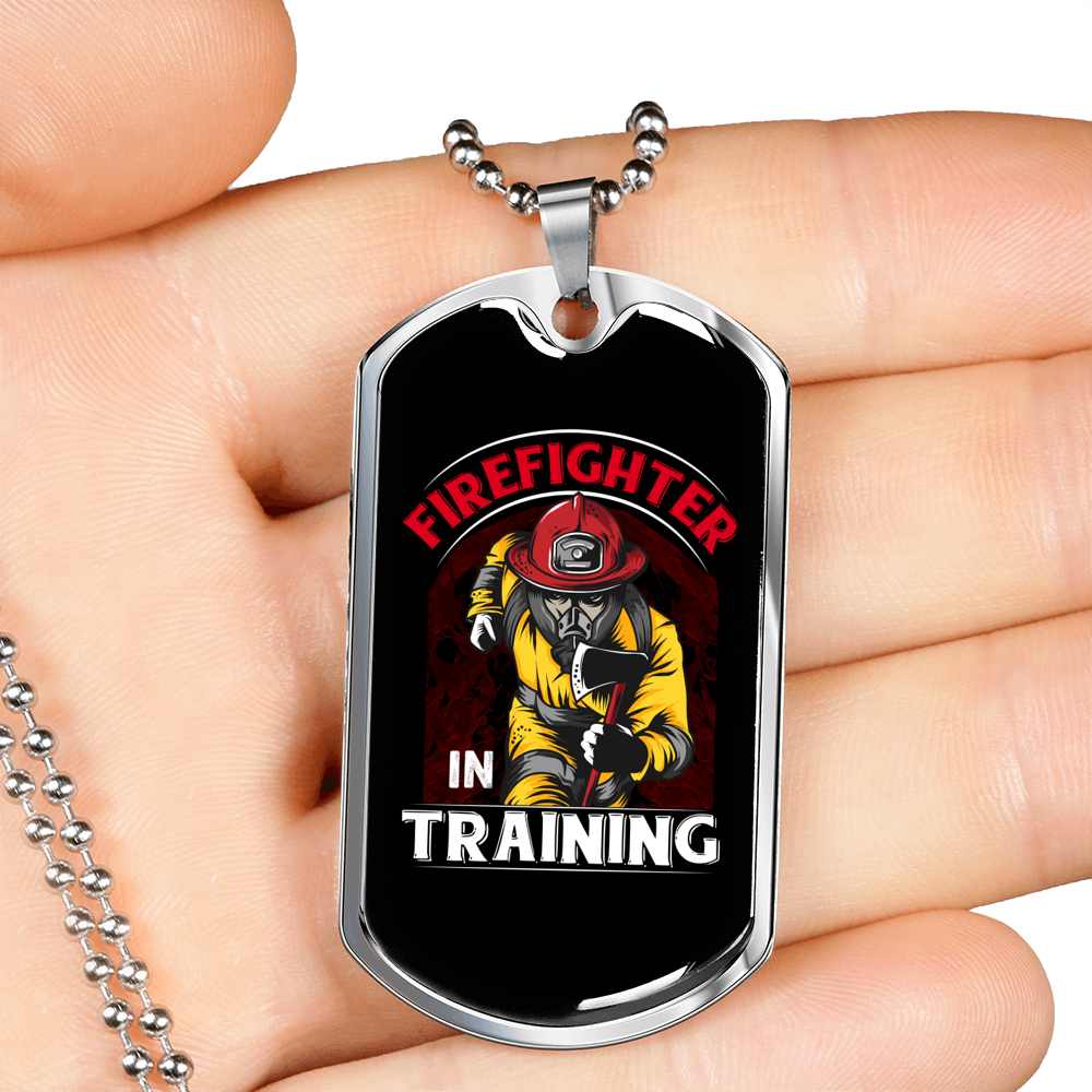 Firefighter In Training Necklace Stainless Steel or 18k Gold Dog Tag 24" Chain-Express Your Love Gifts