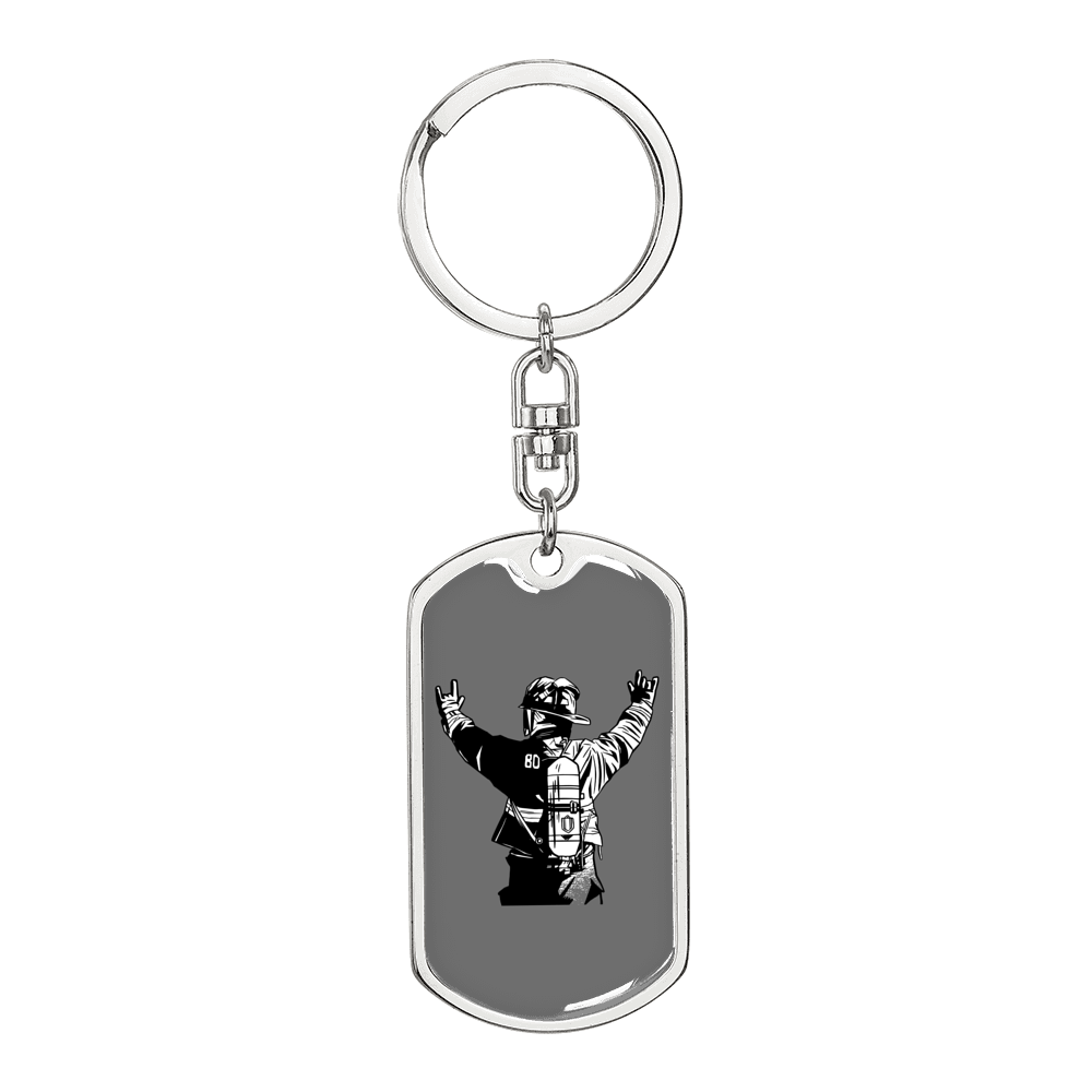 Firefighter In Uniform Keychain Stainless Steel or 18k Gold Dog Tag Keyring-Express Your Love Gifts