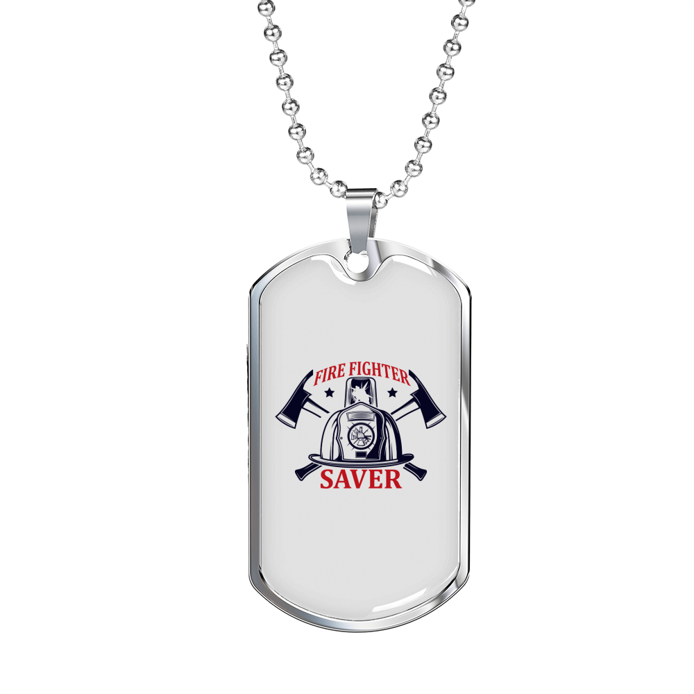 Firefighter Is A Saver Necklace Stainless Steel or 18k Gold Dog Tag 24" Chain-Express Your Love Gifts