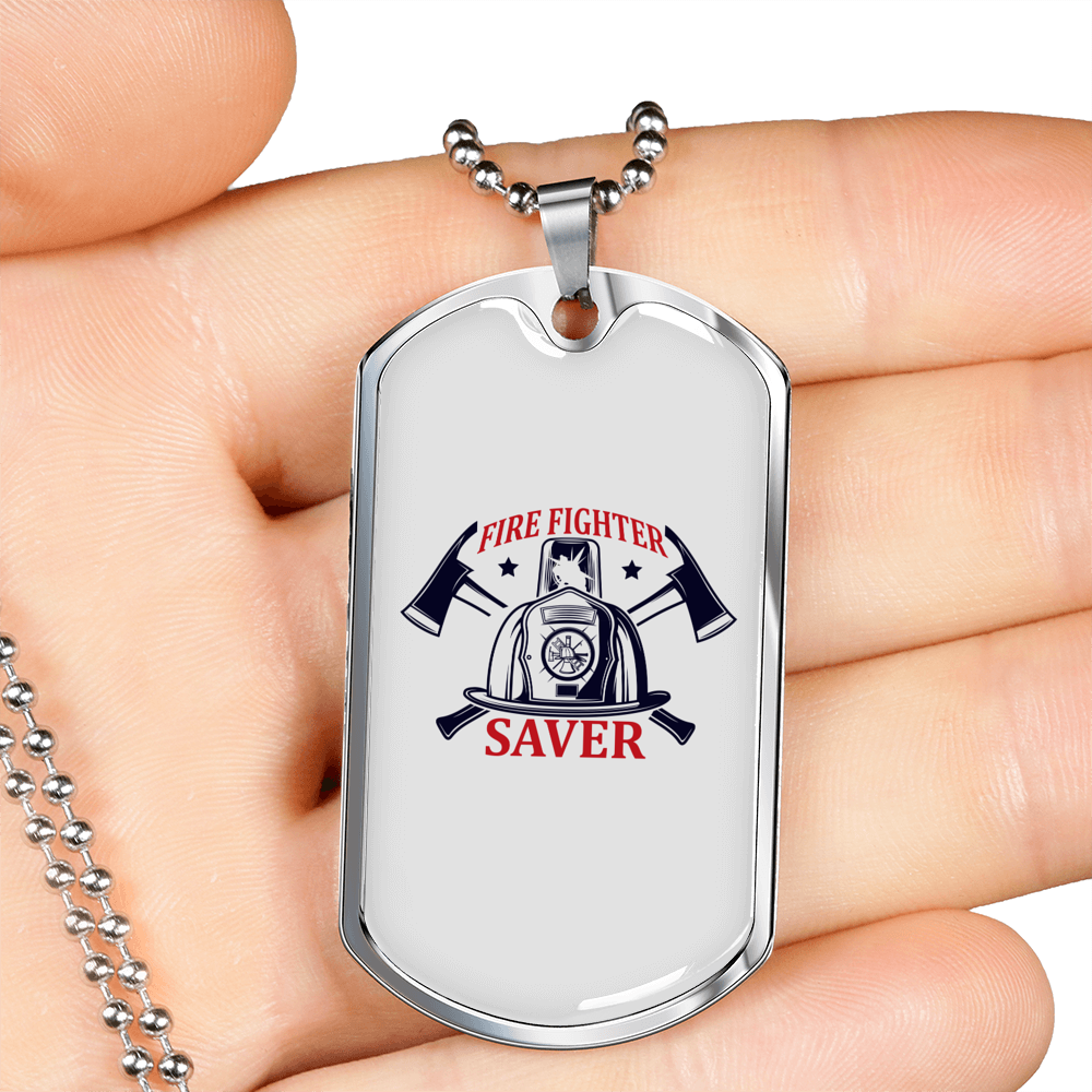 Firefighter Is A Saver Necklace Stainless Steel or 18k Gold Dog Tag 24" Chain-Express Your Love Gifts
