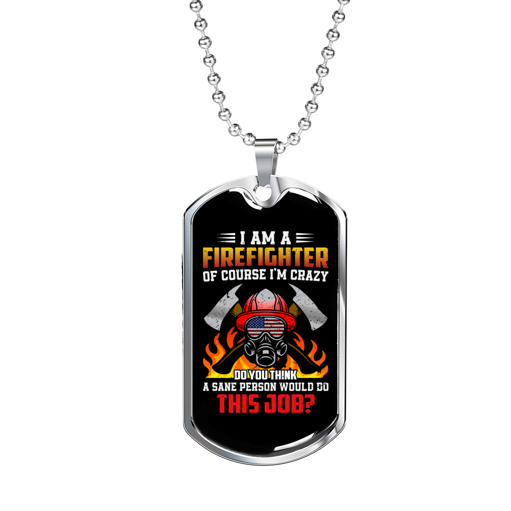 Firefighter Is My Job Necklace Stainless Steel or 18k Gold Dog Tag 24" Chain-Express Your Love Gifts