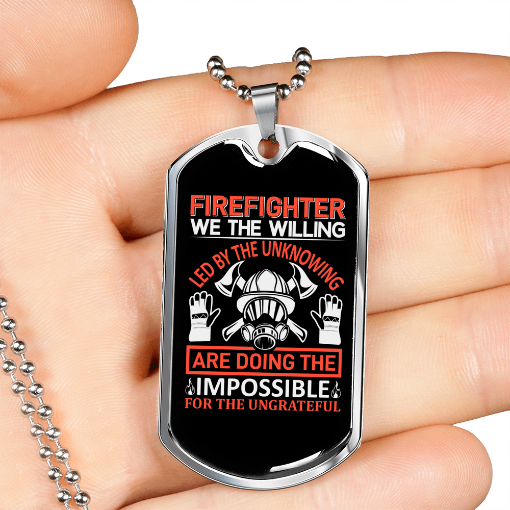 Firefighter Led By The Unknown Ecklace Stainless Steel or 18k Gold Dog Tag 24" Chain-Express Your Love Gifts