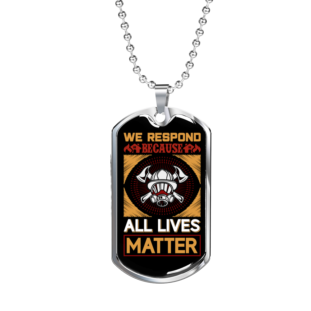 Firefighter Lives Matter Necklace Stainless Steel or 18k Gold Dog Tag 24" Chain-Express Your Love Gifts